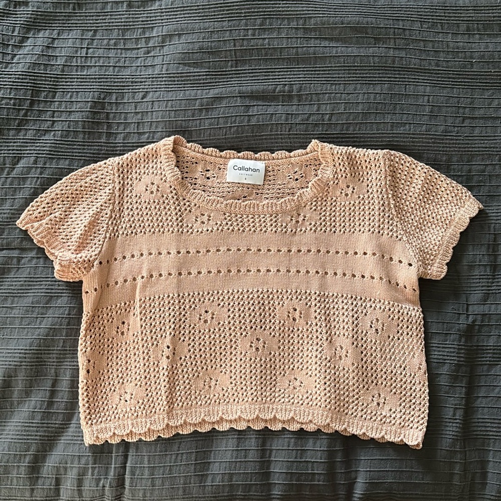 CALLAHAN KNITWEAR blush pink crochet crop
